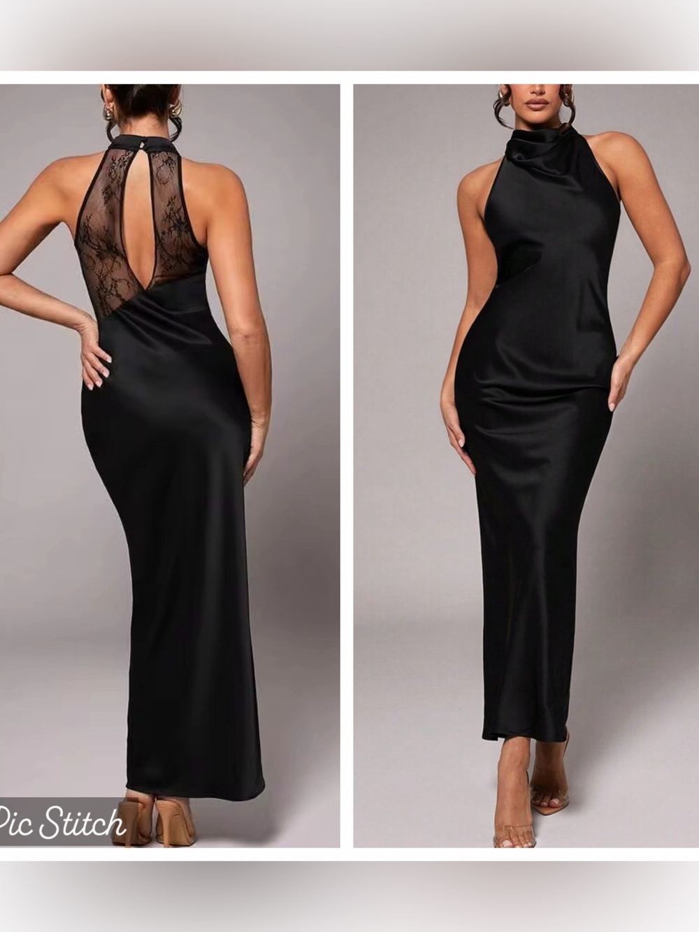 Silquee SHEIN Black Halter Lace-Back Evening Dress